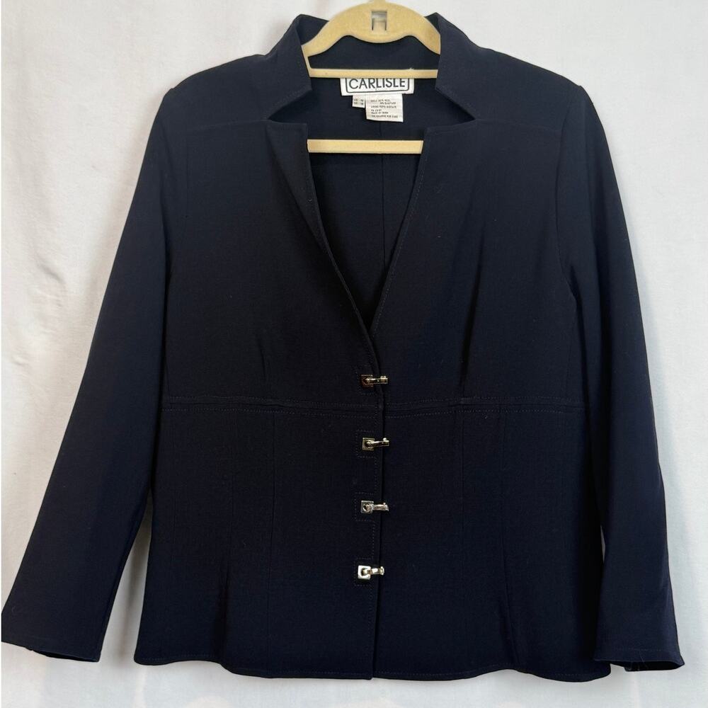Carlisle Blazer Size 14 Navy Wool Silver Toggle Hardware Lined Career